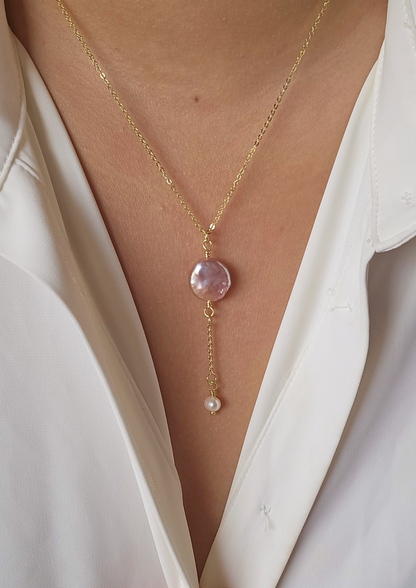 Coin Pearl Lariat Necklace