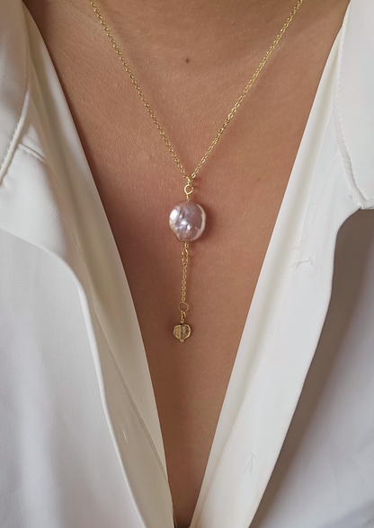 Coin Pearl Lariat Necklace