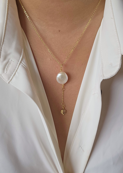 Coin Pearl Lariat Necklace