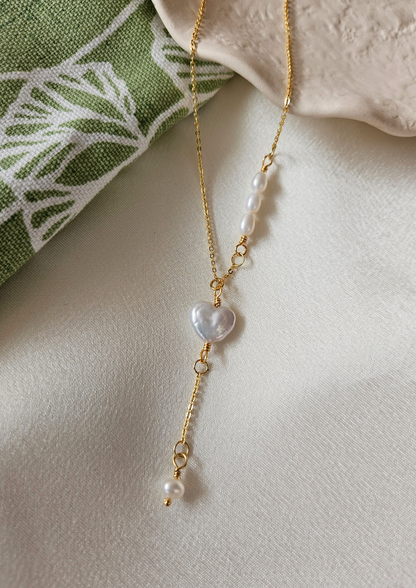 Asymmetric Pearl Lariat Necklace