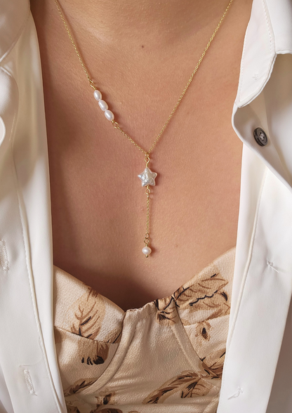 Asymmetric Pearl Lariat Necklace