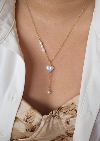 Asymmetric Pearl Lariat Necklace